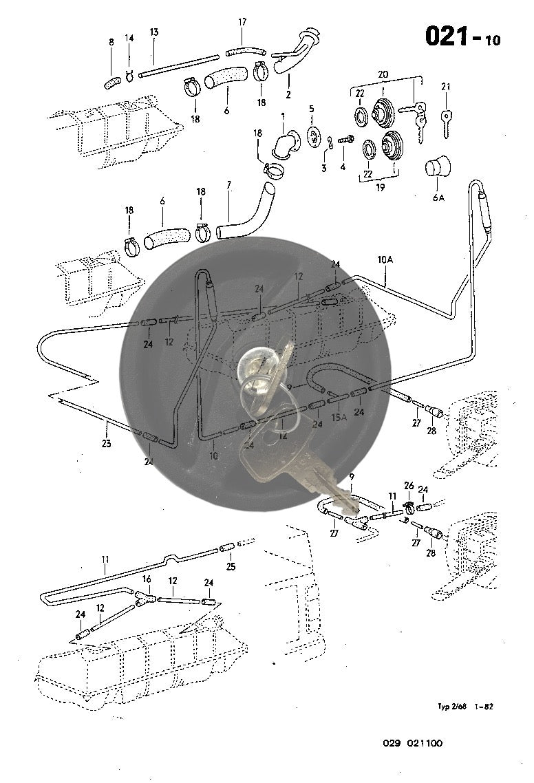 021-10 Fuel Filler Neck, Gas Cap, Tank Vent