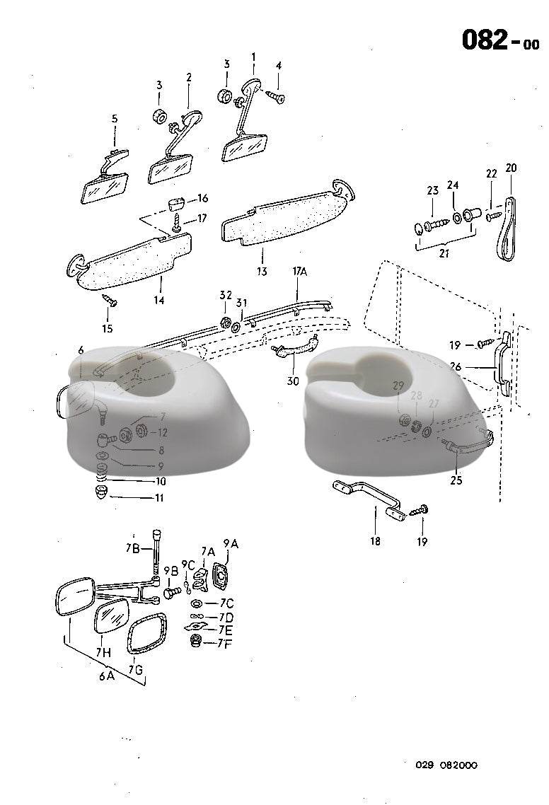 082-00 Rear View Mirror, Vizors, Handle