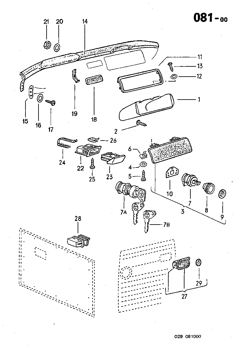 081-00 Dash Pad, Glove Box, Ashtray