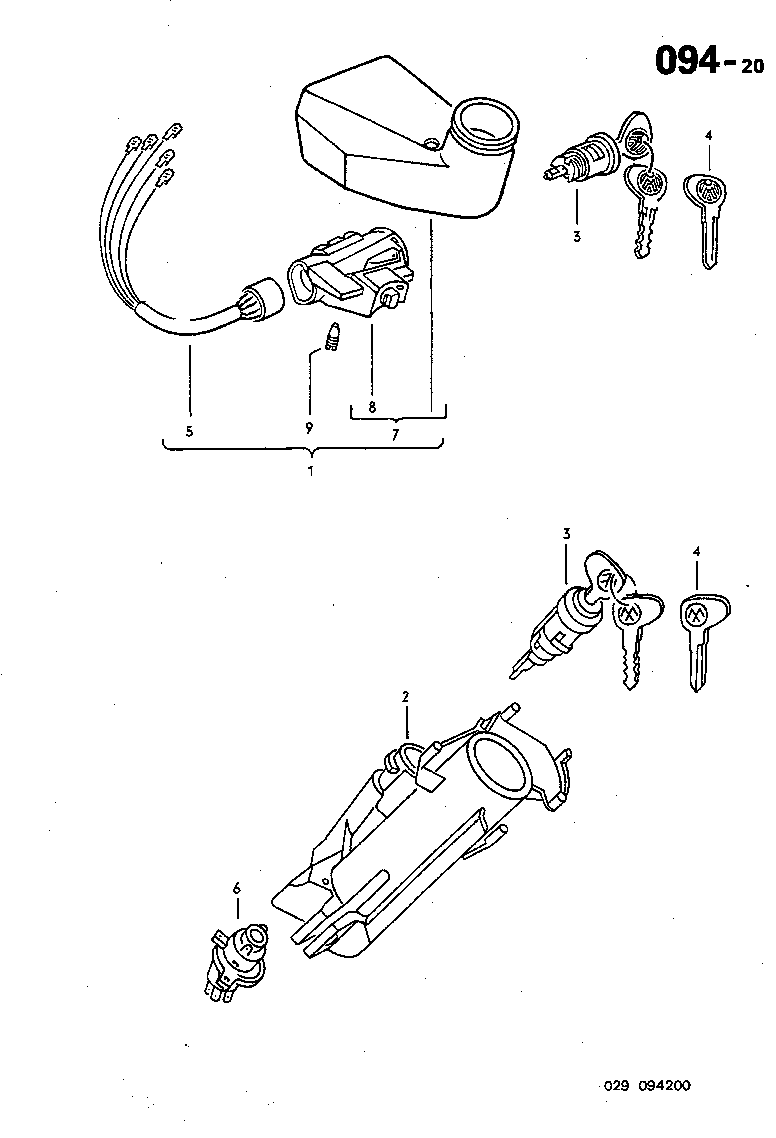 094-20 Steering Lock, Key, Ignition Switch, Cylinder, Housing