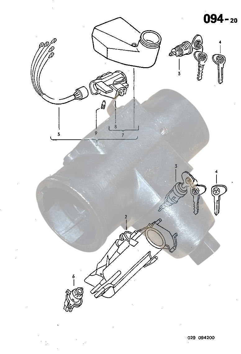 094-20 Steering Lock, Key, Ignition Switch, Cylinder, Housing