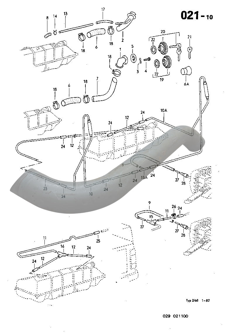 021-10 Fuel Filler Neck, Gas Cap, Tank Vent