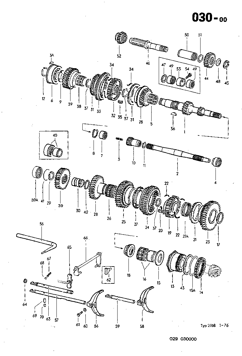 030-00 Gears and Shaft, Manual Transmission '68-'79