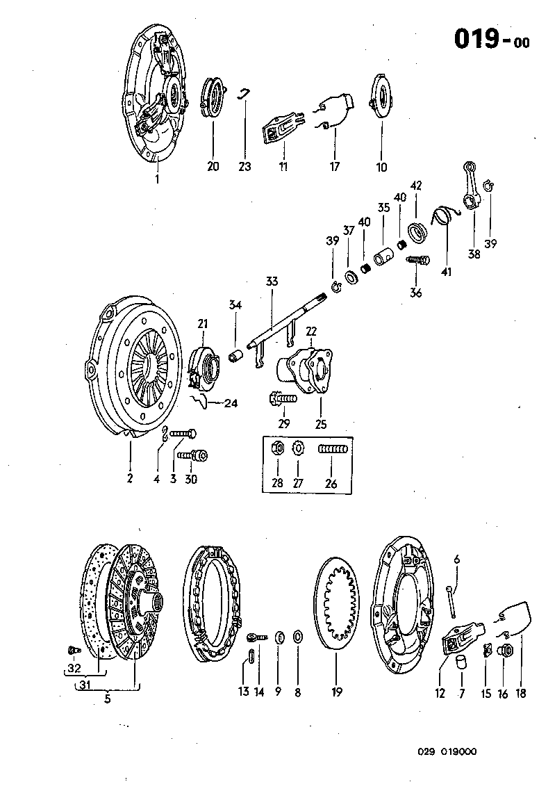 019-10 Clutch, Pressure Plate, Fork, Throwout Bearing